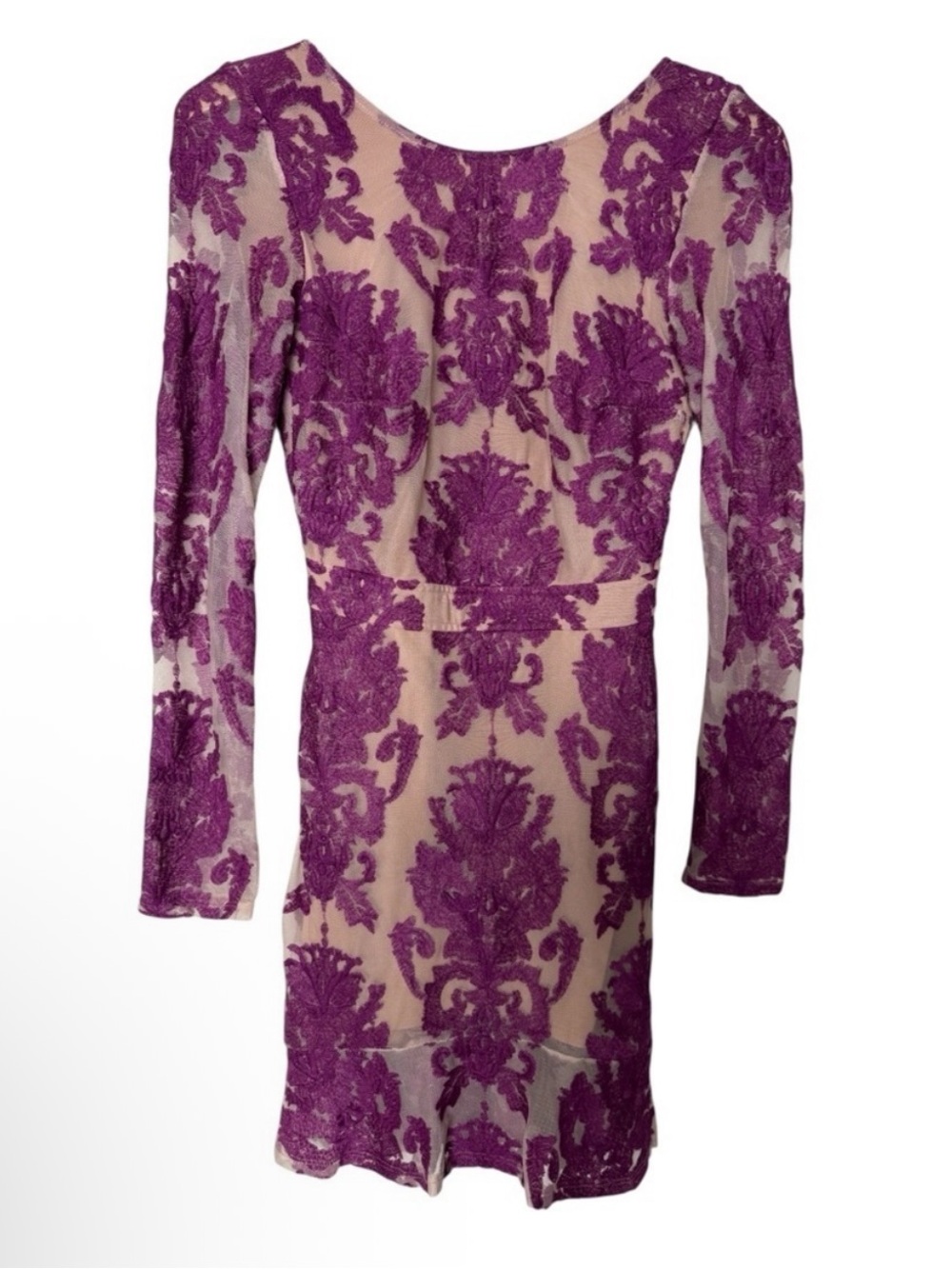 For Love & Lemons A night to remember mini Dress long sleeve purple embroidery
